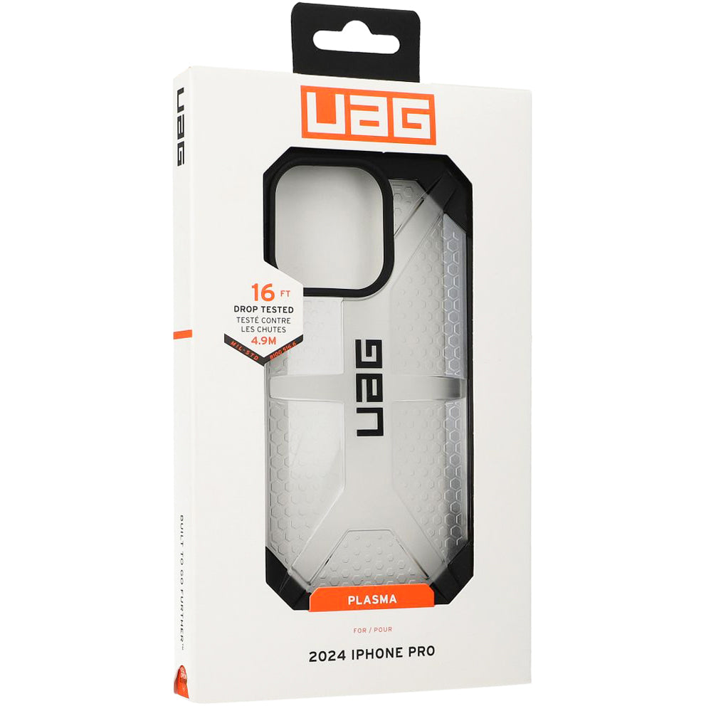 Handyhülle für iPhone 16 Pro, Urban Armor Gear Plasma, Transparent mit schwarzen Rahmen