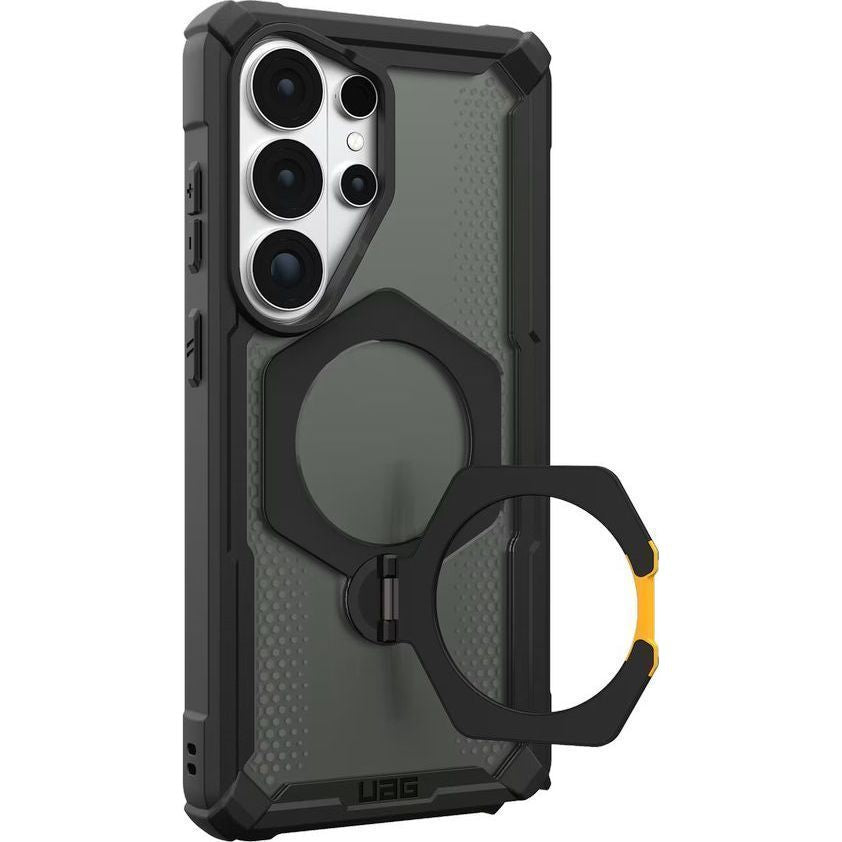 Handyhülle für Galaxy S26 Ultra, Urban Armor Gear Plasma XTE 360 Mag mit MagSafe, Durchscheinend und Schwarz mit gelbem Element