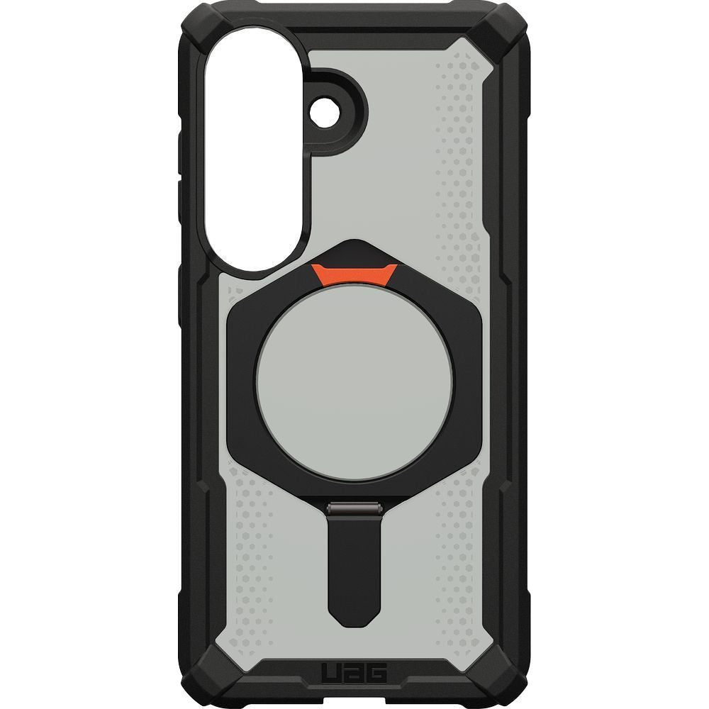 Handyhülle für Galaxy S26, Urban Armor Gear Plasma XTE Mag mit MagSafe, Durchscheinend und schwarz mit orangem Element