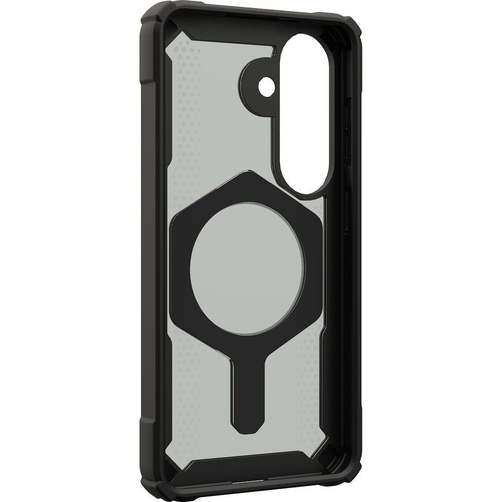 Handyhülle für Galaxy S26, Urban Armor Gear Plasma XTE Mag mit MagSafe, Durchscheinend und schwarz mit orangem Element