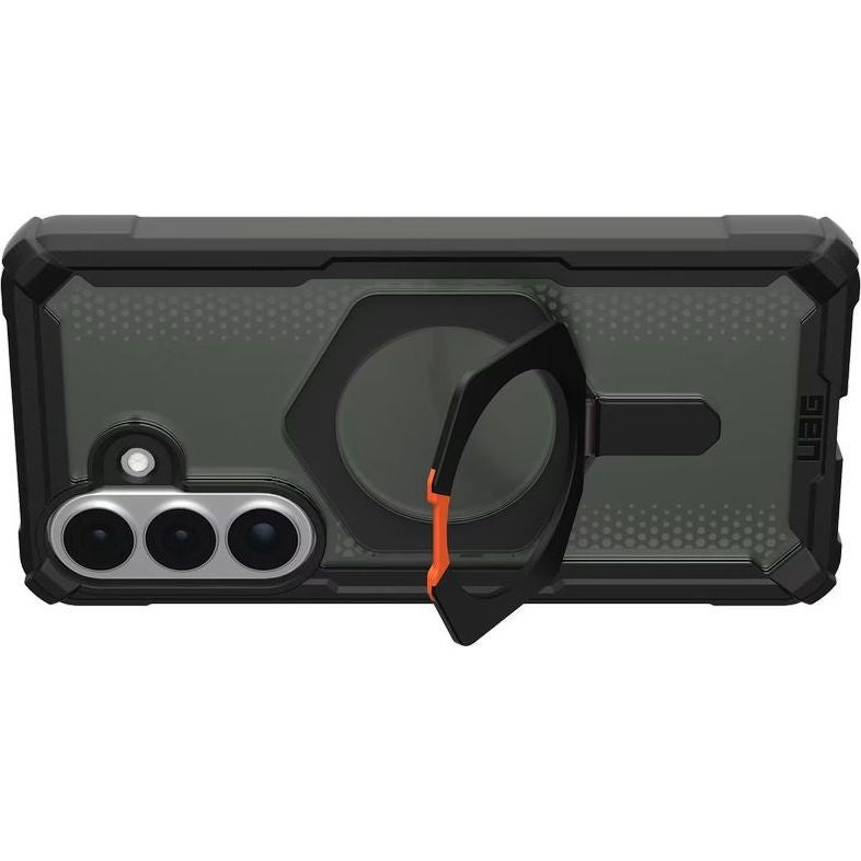 Handyhülle für Galaxy S26 Plus, Urban Armor Gear Plasma XTE Mag mit MagSafe, Durchscheinend und schwarz mit orangem Element