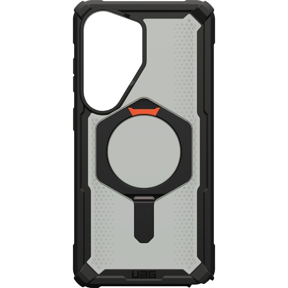Handyhülle für Galaxy S26 Ultra, Urban Armor Gear Plasma XTE Mag mit MagSafe, Durchscheinend und schwarz mit orangem Element