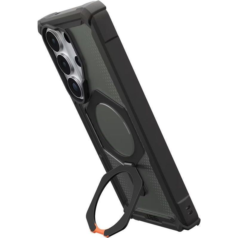 Handyhülle für Galaxy S26 Ultra, Urban Armor Gear Plasma XTE Mag mit MagSafe, Durchscheinend und schwarz mit orangem Element