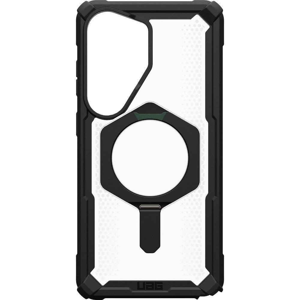 Handyhülle für Galaxy S26 Ultra, Urban Armor Gear Plasma XTE Mag mit MagSafe, Transparent und Schwarz mit grünem Element
