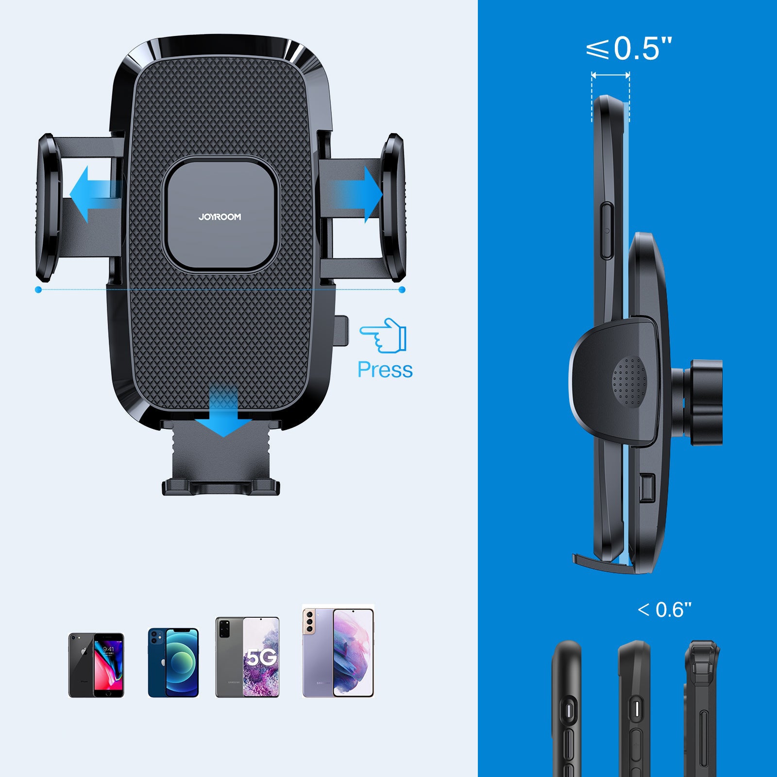 Mechanische Handy-Halterung für Armaturenbrett/Windschutzscheibe, Joyroom JR-ZS259, Schwarz