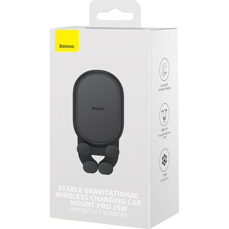 Baseus Stable Gravitational Car Mount Pro mit induktiver Aufladung an den Lüftungsöffnungen, Schwarz