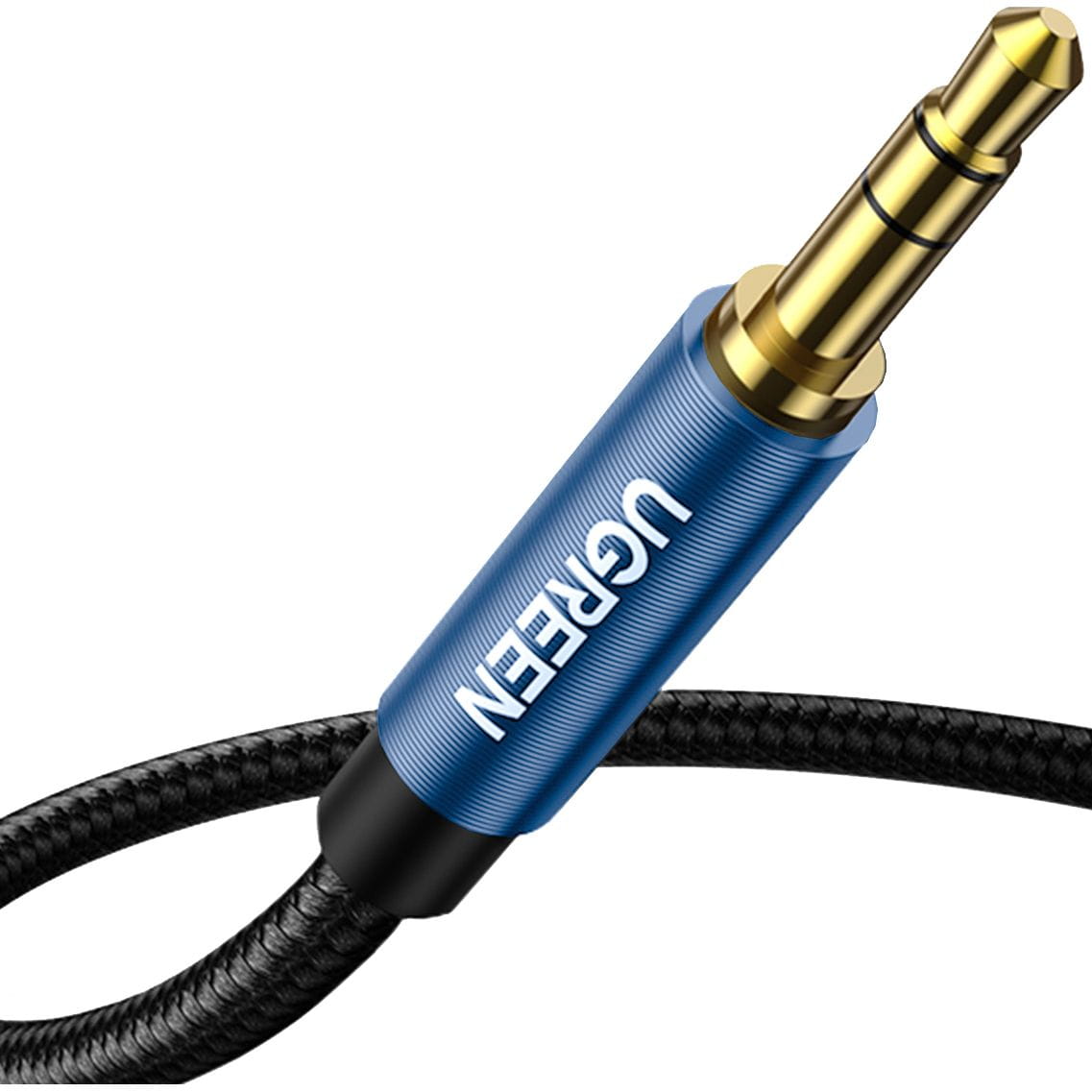 Kabel Ugreen AUX 3,5 mm Mini Jack(2x Stecker), 1,5m AV112, Schwarz mit blauen Steckern