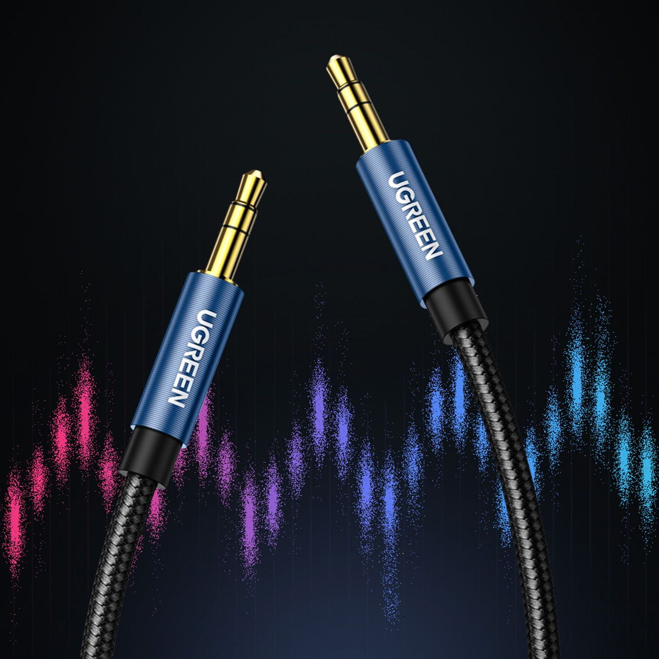 Kabel Ugreen AUX 3,5 mm Mini Jack(2x Stecker), 3m AV112, Schwarz mit blauen Steckern