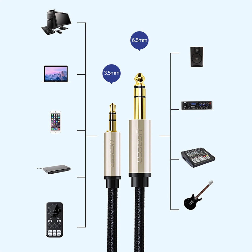 Audiokabel Mini-Jack 3.5mm auf Jack 6.35mm TRS, 1m, Ugreen AV127, Schwarz-Grau
