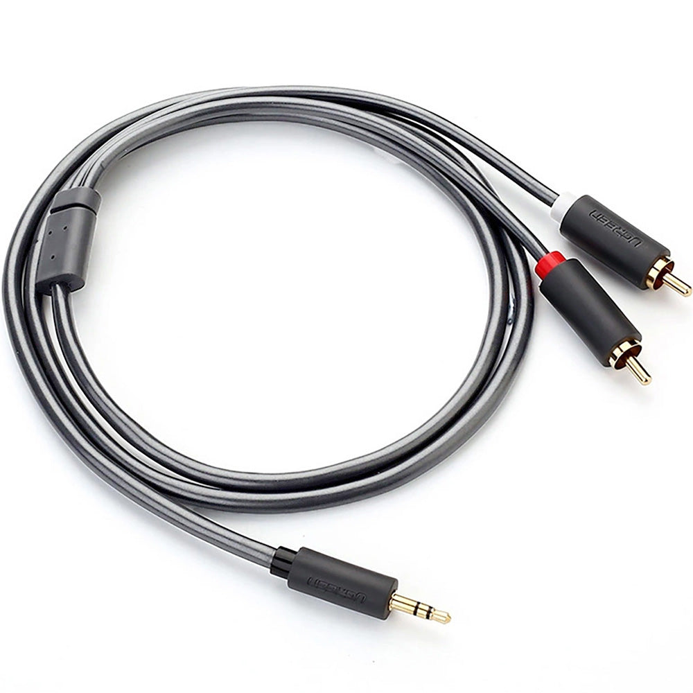 Audiokabel 3,5mm Mini jack (männlicher Typ) zu 2x RCA (Cinch), 2m, Ugreen AV102, Dunkelgrau