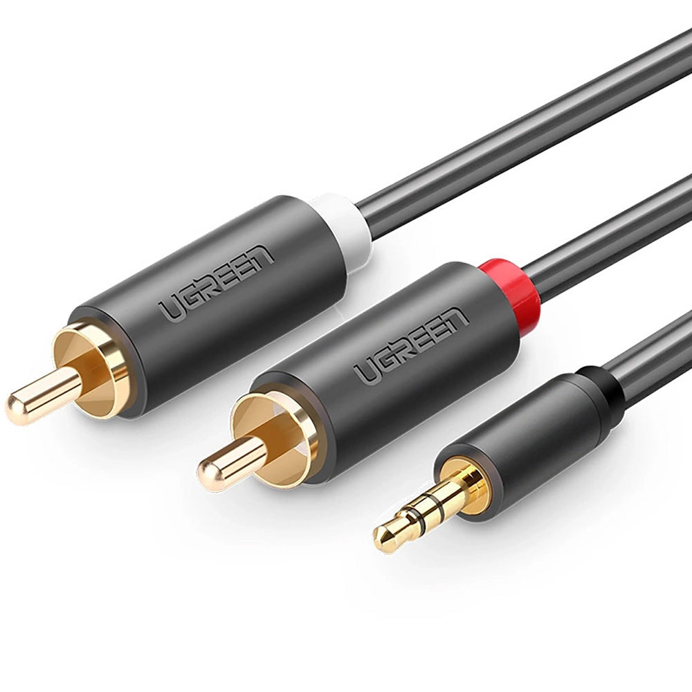 Audiokabel 3,5mm Mini jack (männlicher Typ) zu 2x RCA (Cinch), 2m, Ugreen AV102, Dunkelgrau