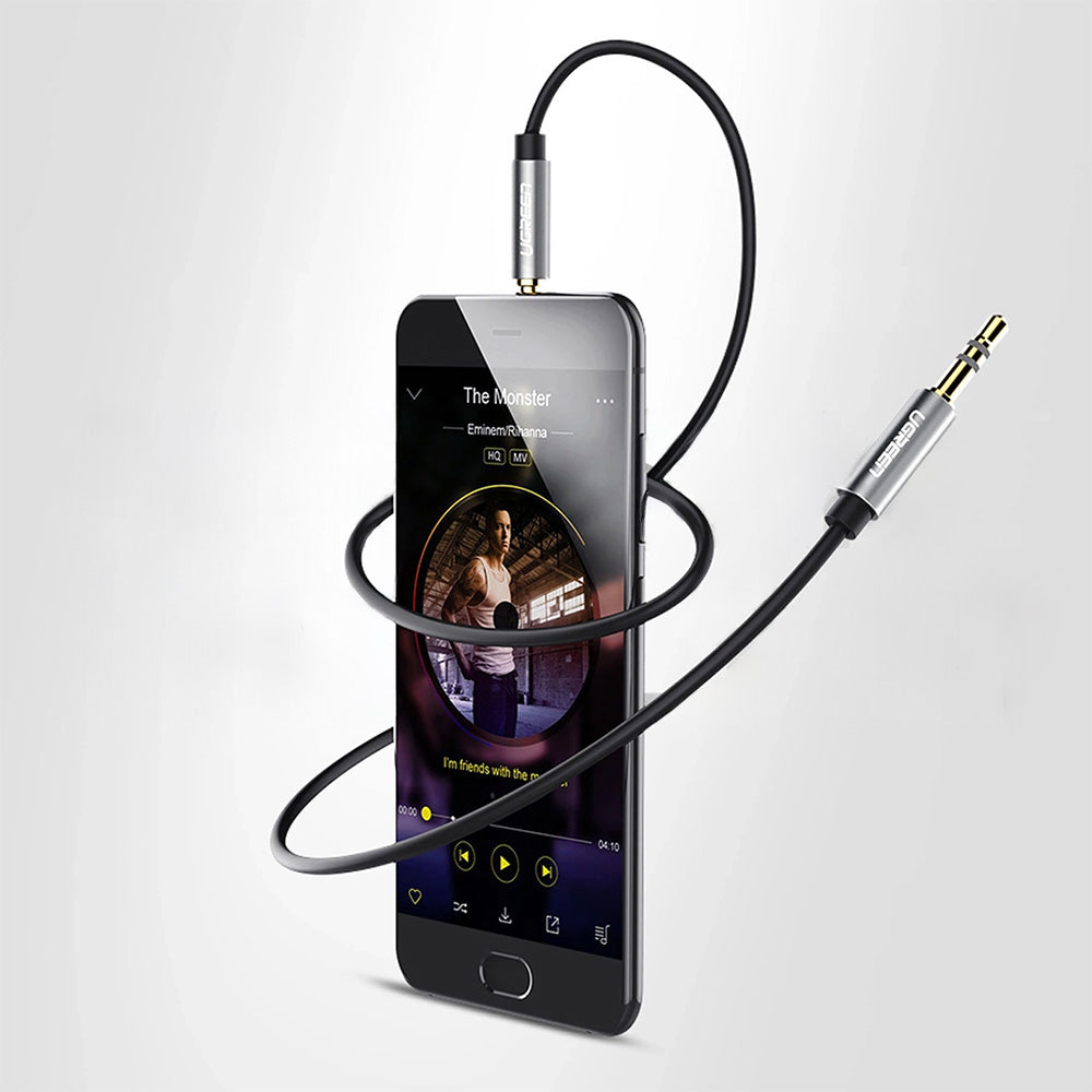 Kabel AUX 3,5 mm Mini Jack (2x männlich), 1m, Ugreen AV119, Schwarz-Grau