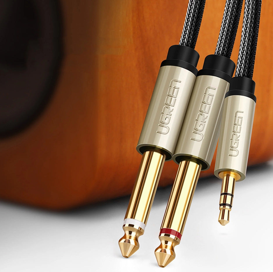 Audiokabel Mini-Jack 3.5mm auf 2x Jack 6.35mm, Ugreen AV126, 2m, Schwarz