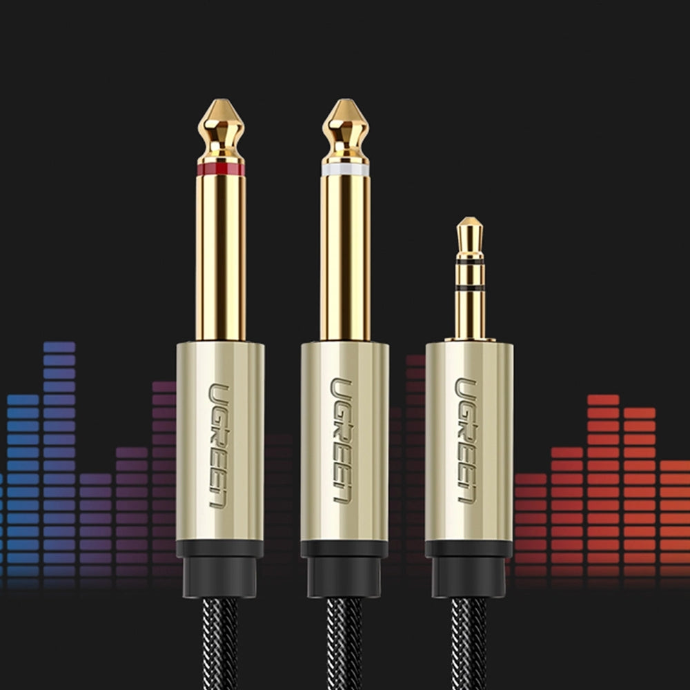 Audiokabel Mini-Jack 3.5mm auf 2x Jack 6.35mm, Ugreen AV126, 2m, Schwarz