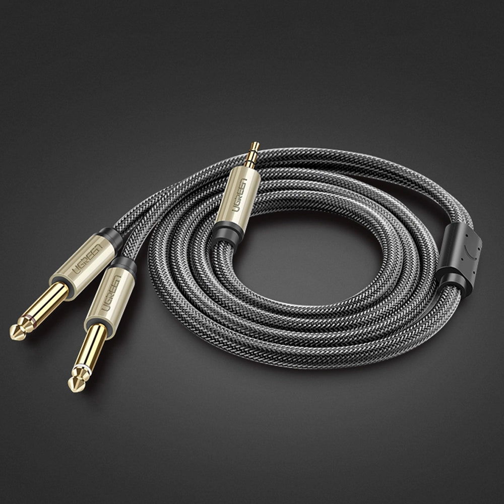 Audiokabel Mini-Jack 3.5mm auf 2x Jack 6.35mm, Ugreen AV126, 2m, Schwarz