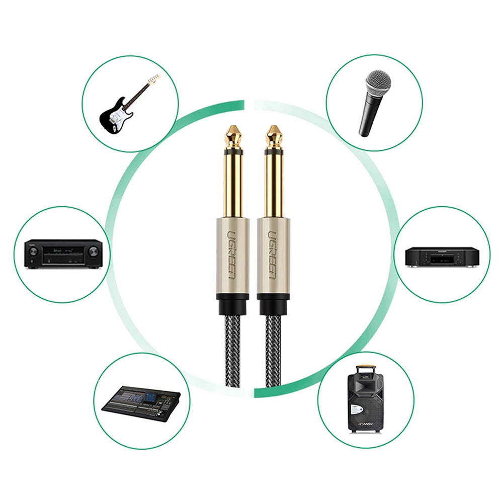 Audiokabel Jack 6,35mm (2x männlich), 2m, Ugreen AV128, Schwarz-Grau