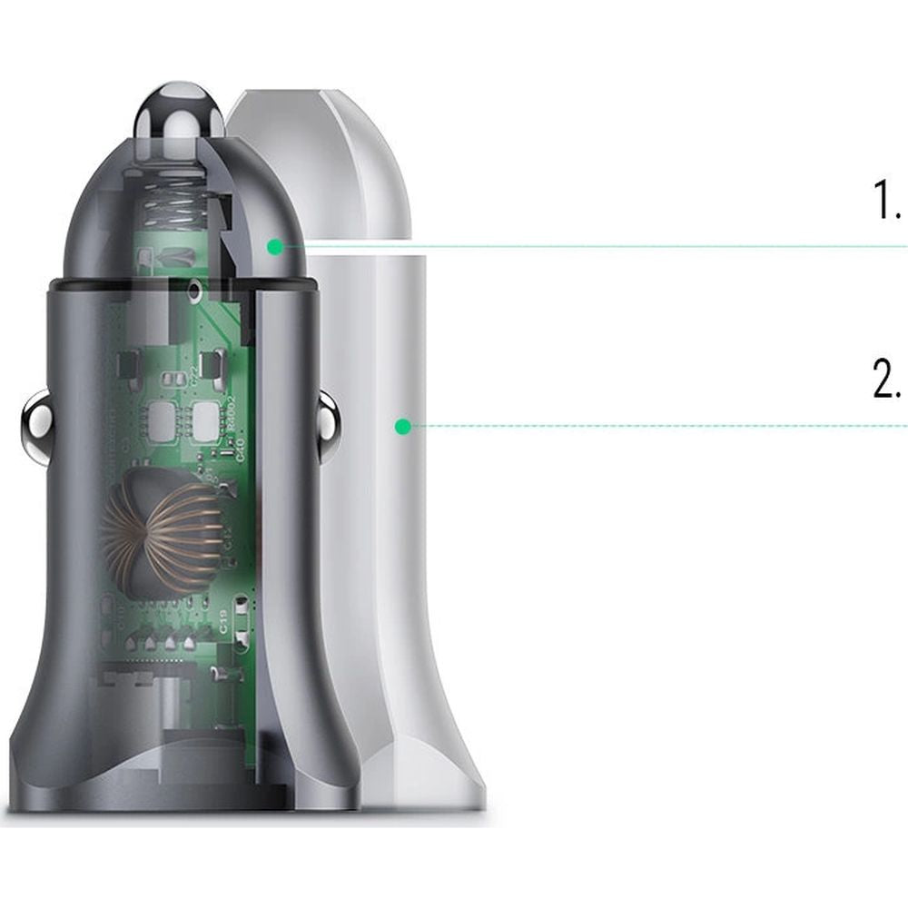 Ugreen CD130 24W Autoladegerät, USB-C, USB-A, PD, Grau