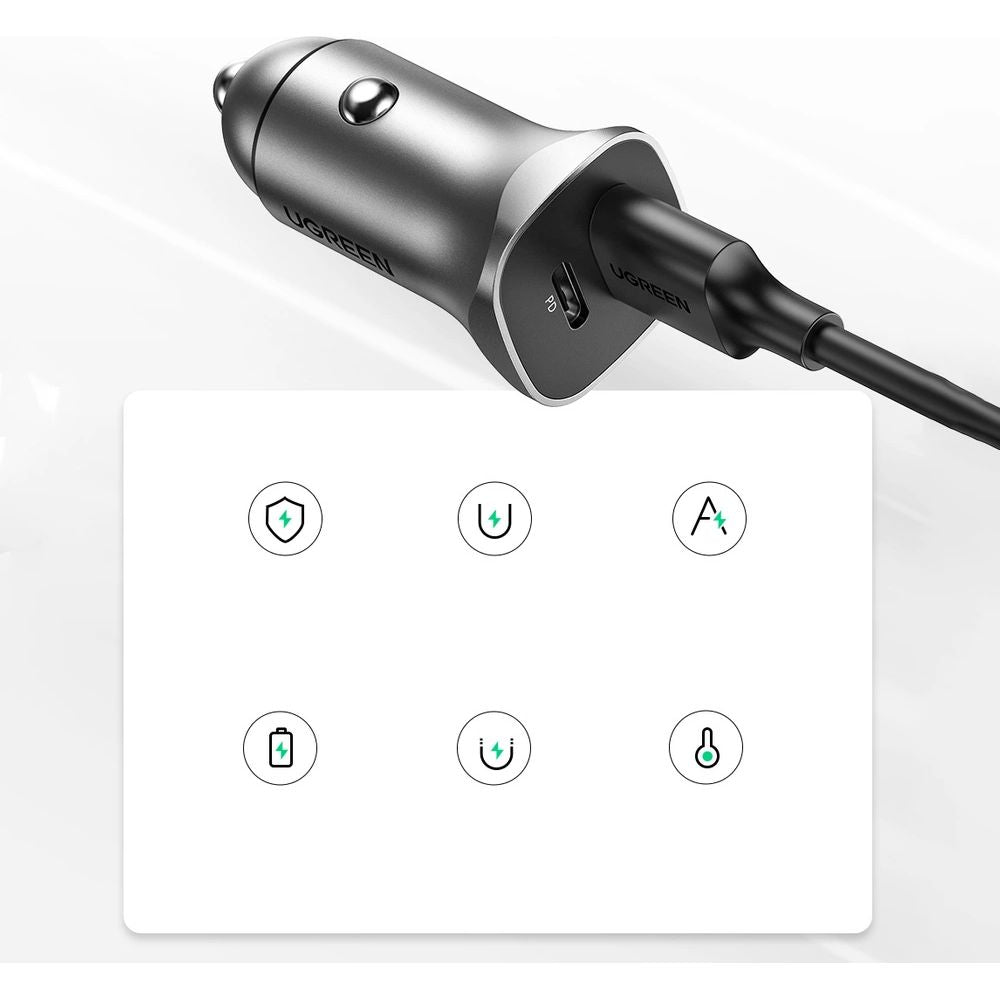 Ugreen CD130 24W Autoladegerät, USB-C, USB-A, PD, Grau