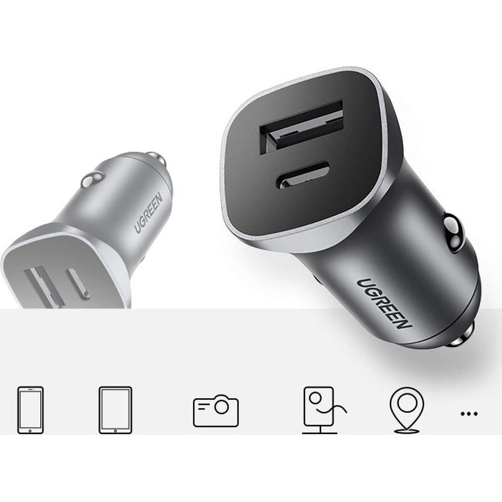 Ugreen CD130 24W Autoladegerät, USB-C, USB-A, PD, Grau