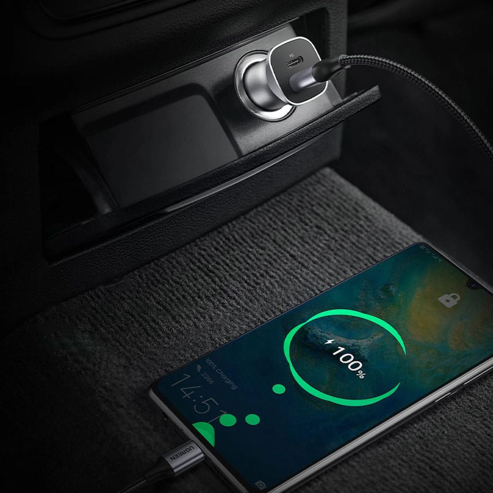 Ugreen CD130 24W Autoladegerät, USB-C, USB-A, PD, Grau