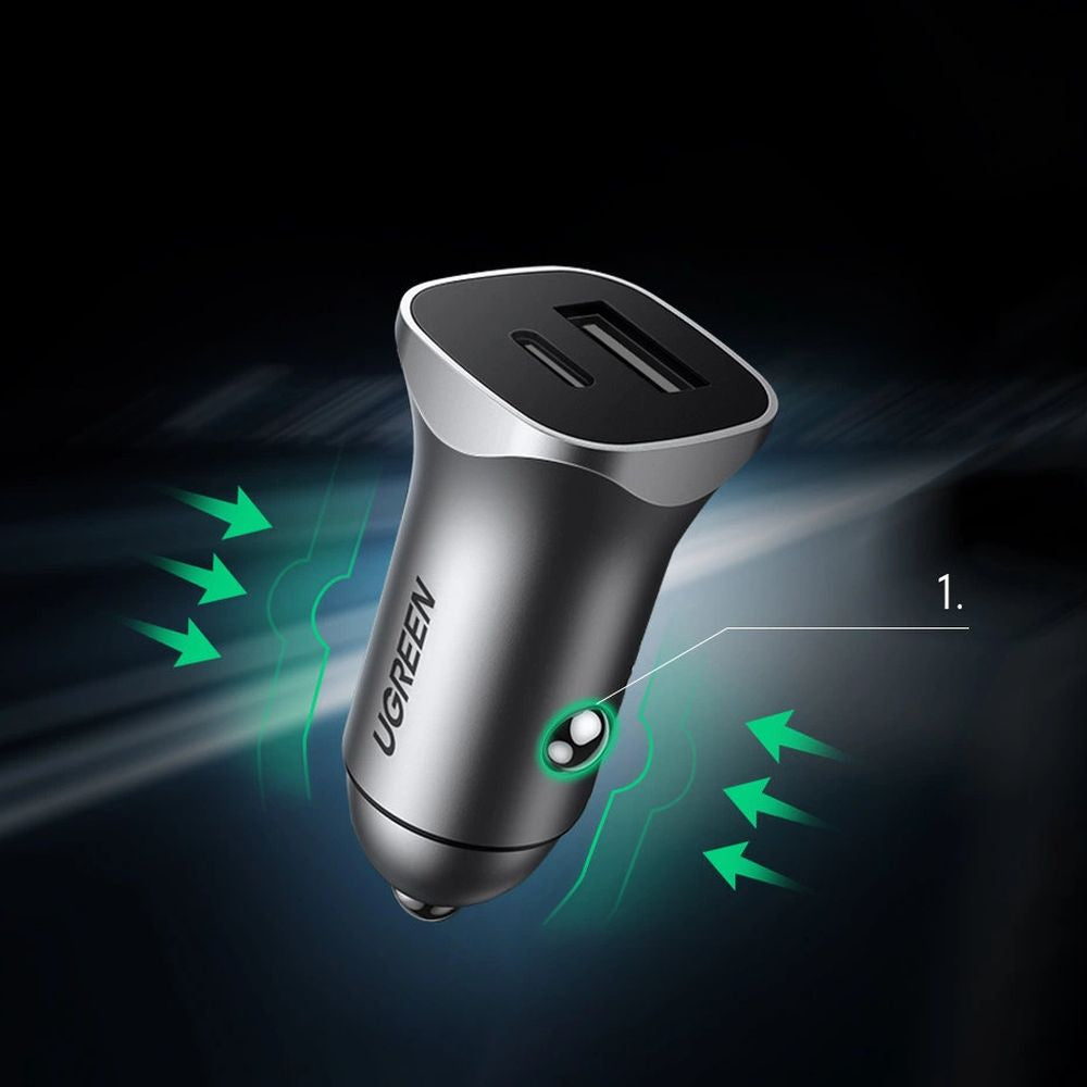 Ugreen CD130 24W Autoladegerät, USB-C, USB-A, PD, Grau
