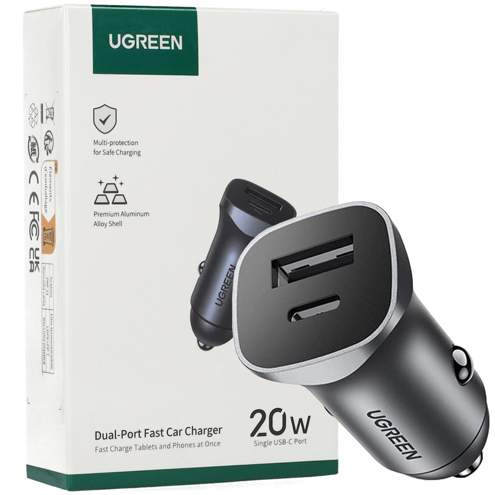 Ugreen CD130 24W Autoladegerät, USB-C, USB-A, PD, Grau