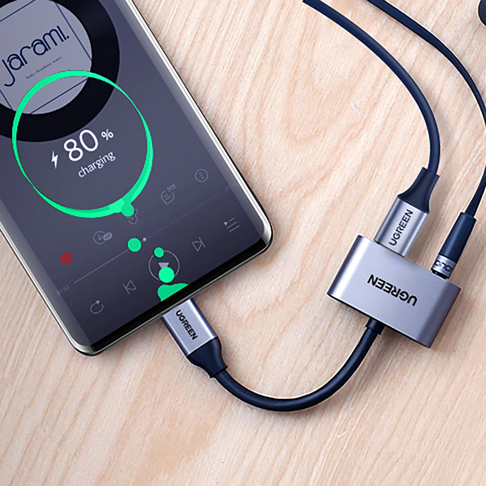 Adapter Audio USB-C (Stecker) auf 3.5 mm Klinke und USB-C (Buchse), Ugreen CM193, Grau