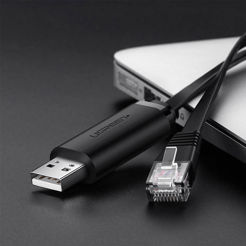 Flachkabel USB-A 2.0 zu Ethernet RJ45, Ugreen CM204, 3 m, Schwarz