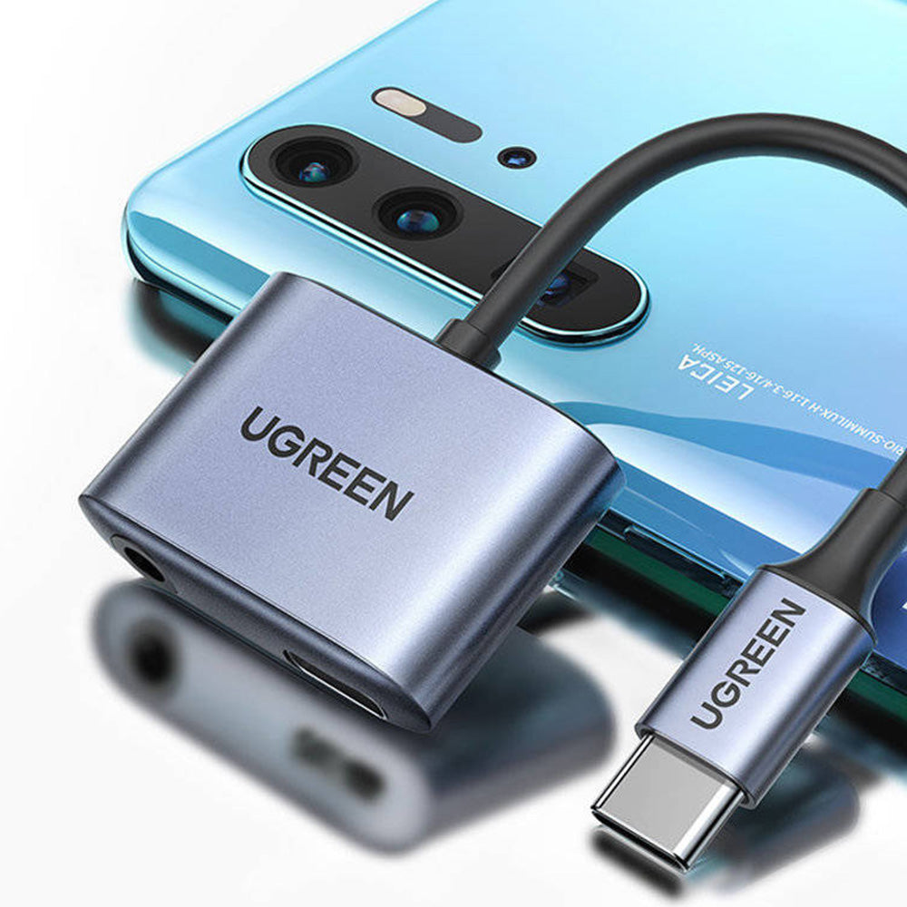 Adapter USB-C - USB-C / mini jack 3.5mm, DAC, PD, QC 30W, Ugreen CM231, Grau