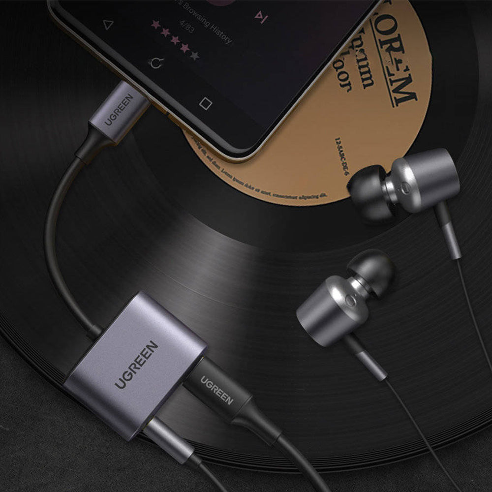 Adapter USB-C - USB-C / mini jack 3.5mm, DAC, PD, QC 30W, Ugreen CM231, Grau
