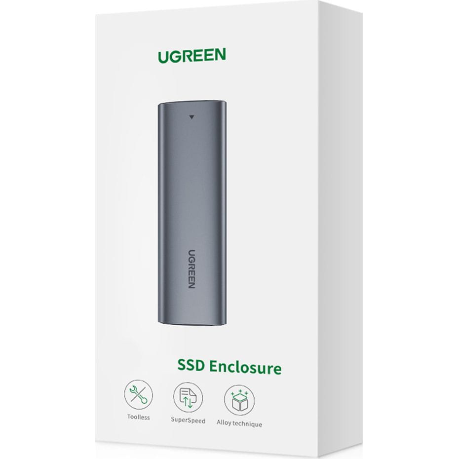 SSD-Gehäuse mit USB-C-Kabel 0,5 m, Ugreen CM400, M.2 B-Key SATA 3.0 5Gbps, Grau