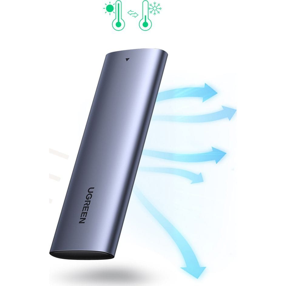 SSD-Gehäuse mit USB-C-Kabel 0,5 m, Ugreen CM400, M.2 B-Key SATA 3.0 5Gbps, Grau
