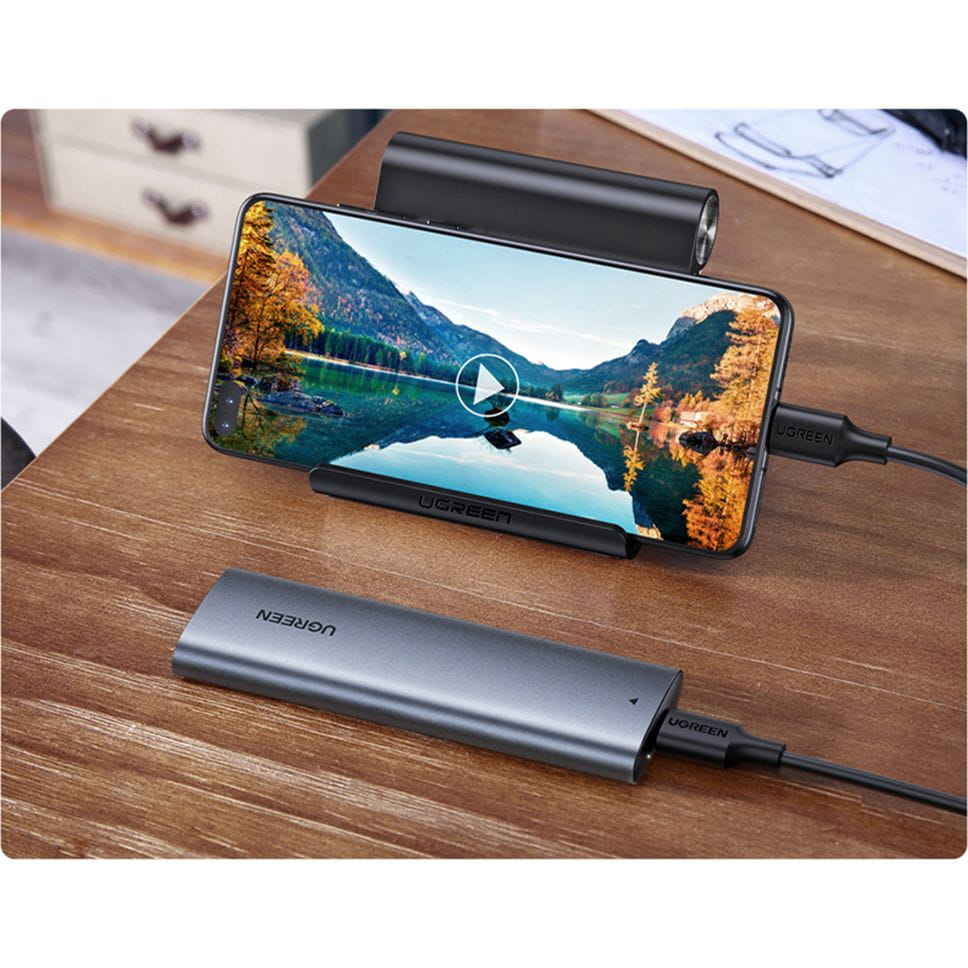 SSD-Gehäuse mit USB-C-Kabel 0,5 m, Ugreen CM400, M.2 B-Key SATA 3.0 5Gbps, Grau