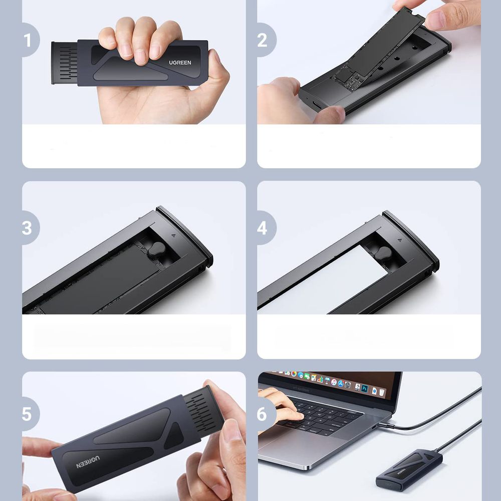 Festplattenfach, Festplattengehäuse für M.2 NVMe SSD mit USB-C 3.2-Anschluss, 10 Gbps, Ugreen CM578, Schwarz
