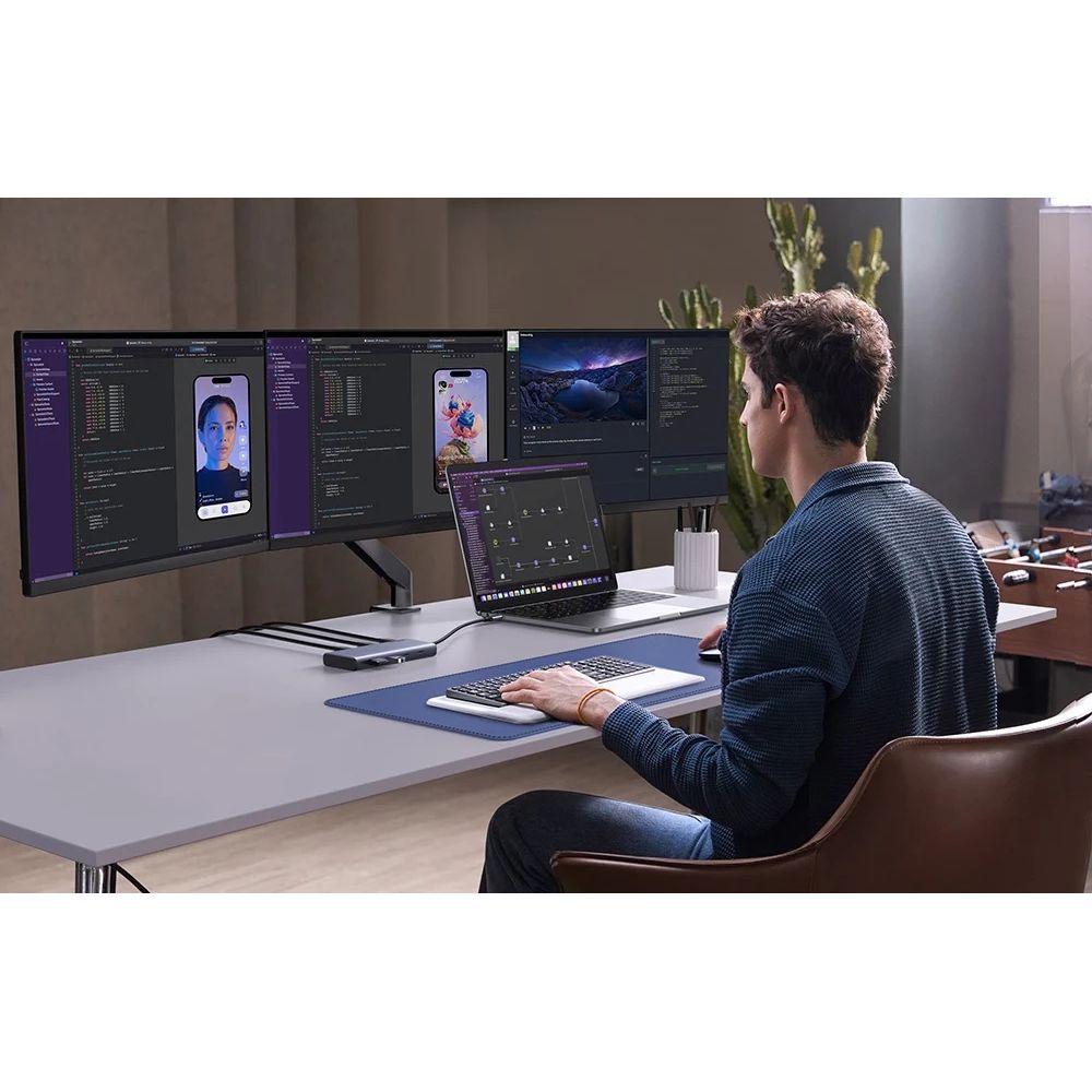 HUB 8in1, 2x HDMI 4K/60Hz, 1x DP 4K/60Hz, 2x USB-A, 3x USB-C, PD 100W, 10 Gb/s, Ugreen CM639, Schwarz-Silbern