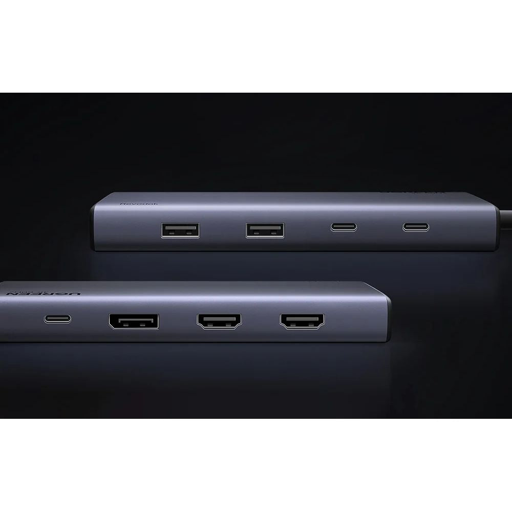 HUB 8in1, 2x HDMI 4K/60Hz, 1x DP 4K/60Hz, 2x USB-A, 3x USB-C, PD 100W, 10 Gb/s, Ugreen CM639, Schwarz-Silbern