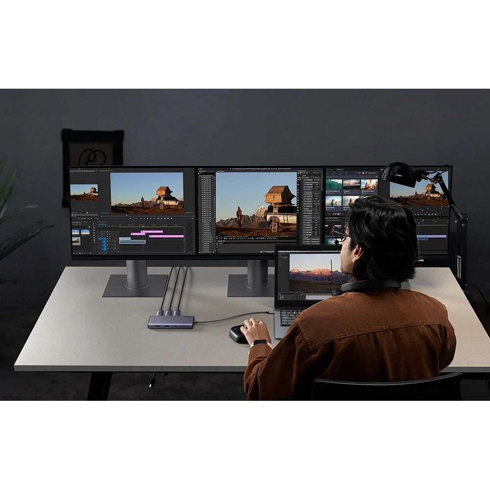 HUB 8in1, 2x HDMI 4K/60Hz, 1x DP 4K/60Hz, 2x USB-A, 3x USB-C, PD 100W, 10 Gb/s, Ugreen CM639, Schwarz-Silbern