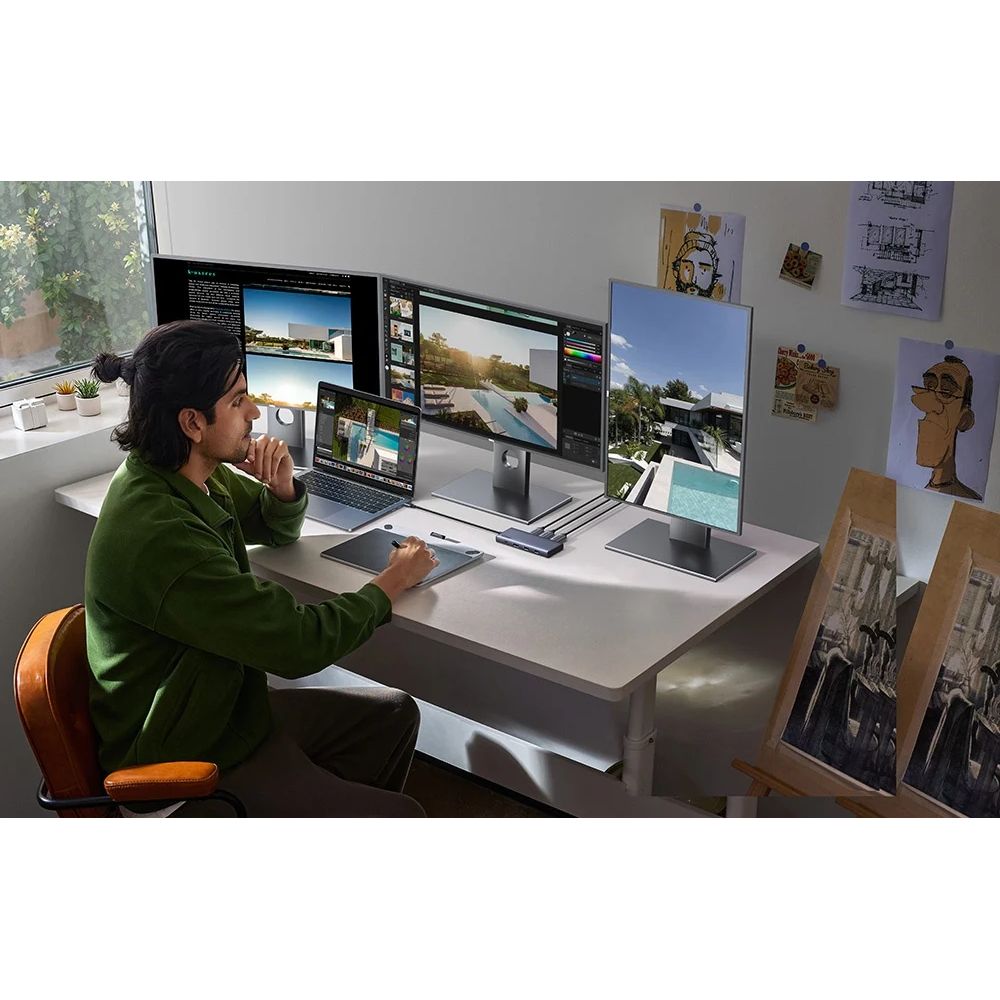 HUB 8in1, 2x HDMI 4K/60Hz, 1x DP 4K/60Hz, 2x USB-A, 3x USB-C, PD 100W, 10 Gb/s, Ugreen CM639, Schwarz-Silbern