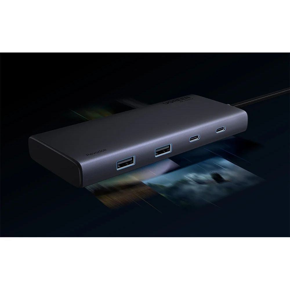 HUB 8in1, 2x HDMI 4K/60Hz, 1x DP 4K/60Hz, 2x USB-A, 3x USB-C, PD 100W, 10 Gb/s, Ugreen CM639, Schwarz-Silbern