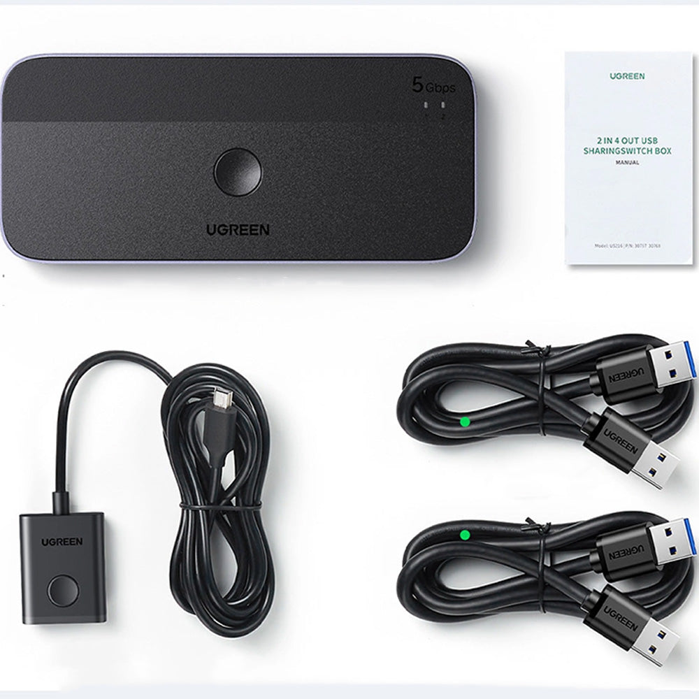 Switch, USB-Verteiler, USB 3.0, 3x USB-A, 1x USB-C + 2x kabel USB-A, Ugreen CM662, Schwarz