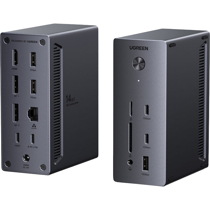 Dockingstation 14-in-1 mit 2x USB-C 10Gb/s, 3x USB-A, 2x Display Port 4K/120Hz, HDMI, RJ45 1Gb/s, Ugreen CM843, Schwarz
