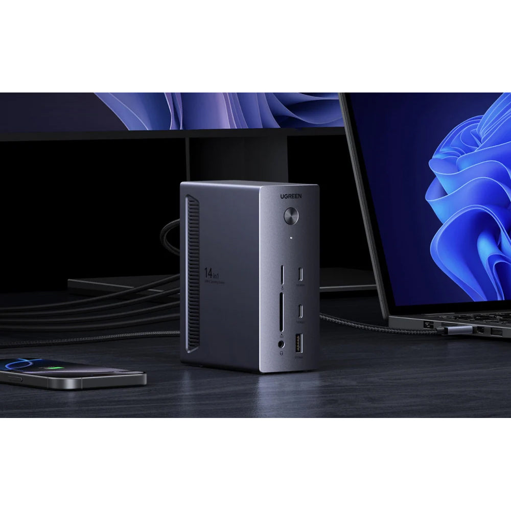 Dockingstation 14-in-1 mit 2x USB-C 10Gb/s, 3x USB-A, 2x Display Port 4K/120Hz, HDMI, RJ45 1Gb/s, Ugreen CM843, Schwarz