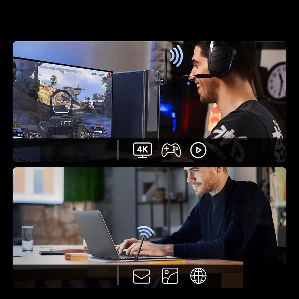 Wireless Adapter für USB-A-Anschluss mit WiFi 6 / Bluetooth 5.4 Antenne, 600 Mbit/s, Ugreen CM845, Schwarz