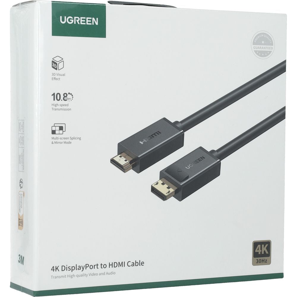 Unidirektionales Kabel DisplayPort zu HDMI, 4K, UHD, 3 m, Ugreen DP101, Schwarz