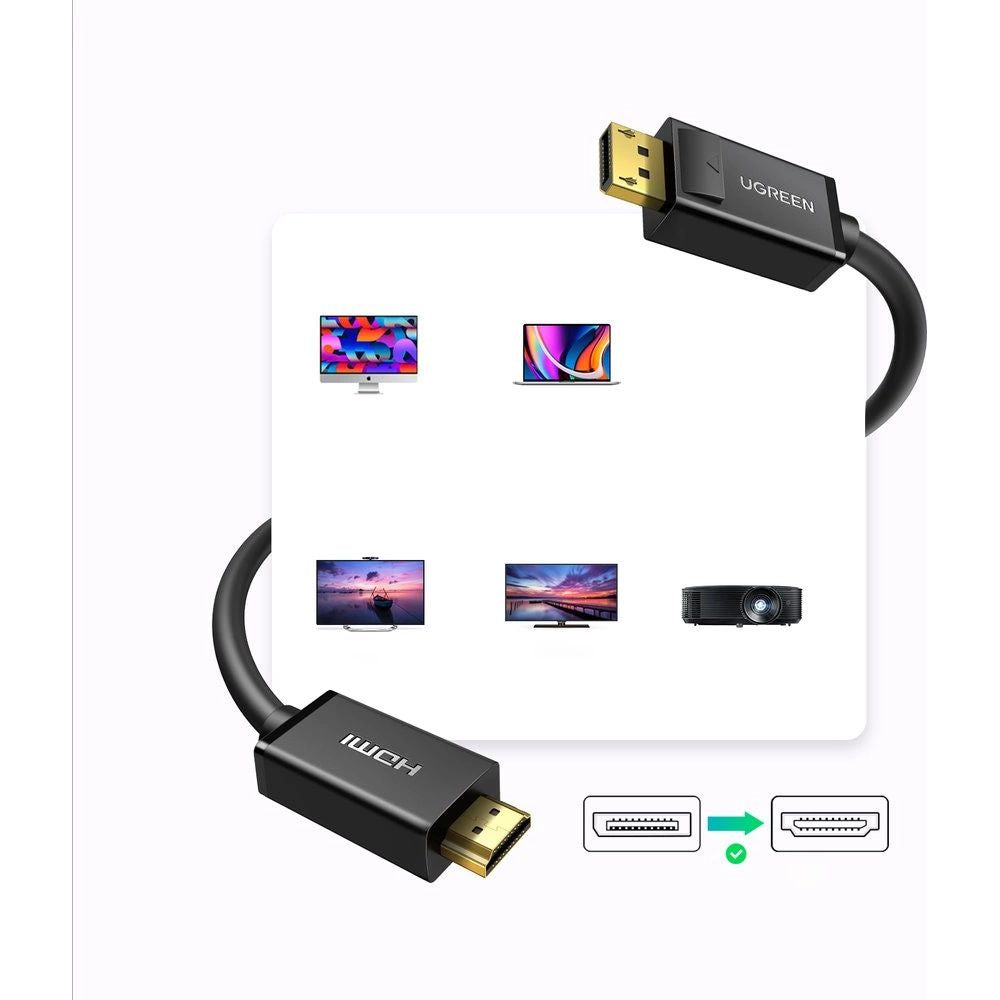 Unidirektionales Kabel DisplayPort zu HDMI, 4K, UHD, 3 m, Ugreen DP101, Schwarz