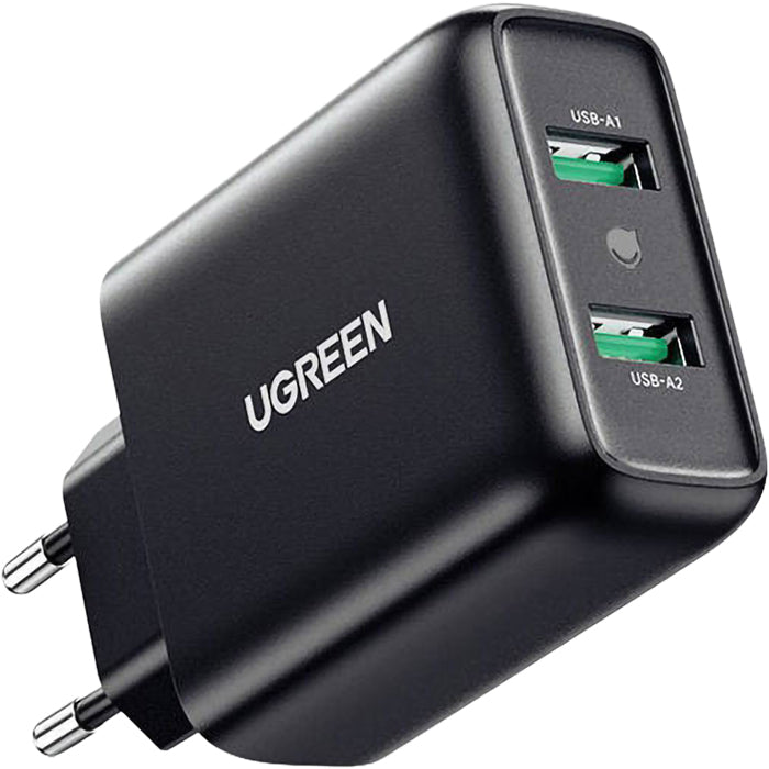 Schnell-Ladegerät 2x USB-A, Ugreen, QC, 36W, Schwarz