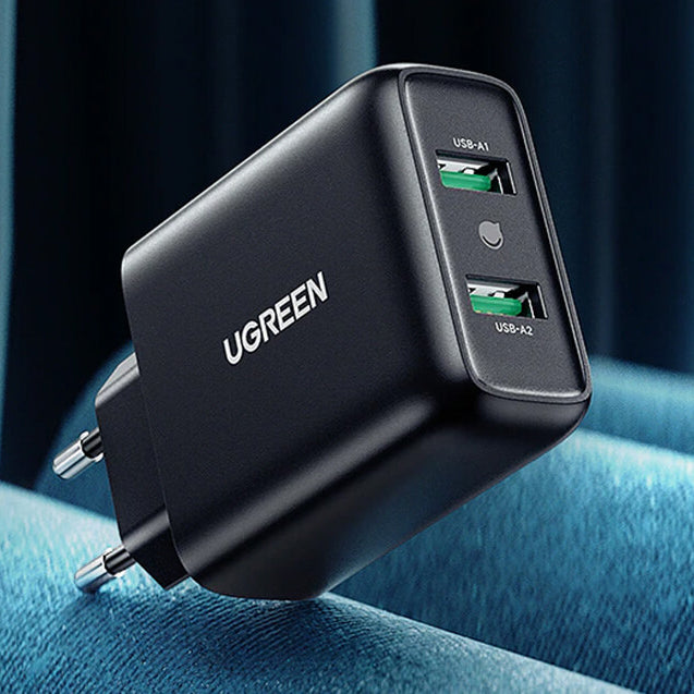 Schnell-Ladegerät 2x USB-A, Ugreen, QC, 36W, Schwarz