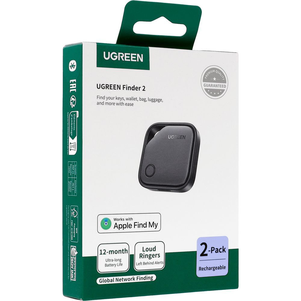 Bluetooth-Ortungsgerät / Tracker auf Bluetooth für Apple My Find, Ugreen Finder 2 CM919, 2 Stück, Schwarz
