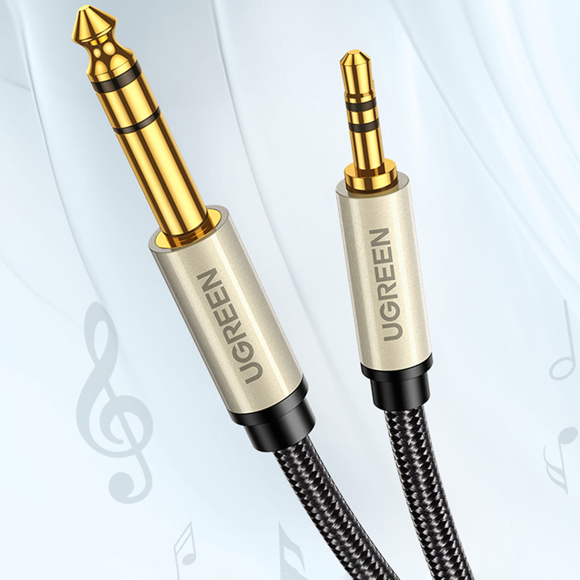 Audiokabel Mini-Jack 3.5mm auf Jack 6.35mm TRS, Ugreen AV127, 2m, Grau
