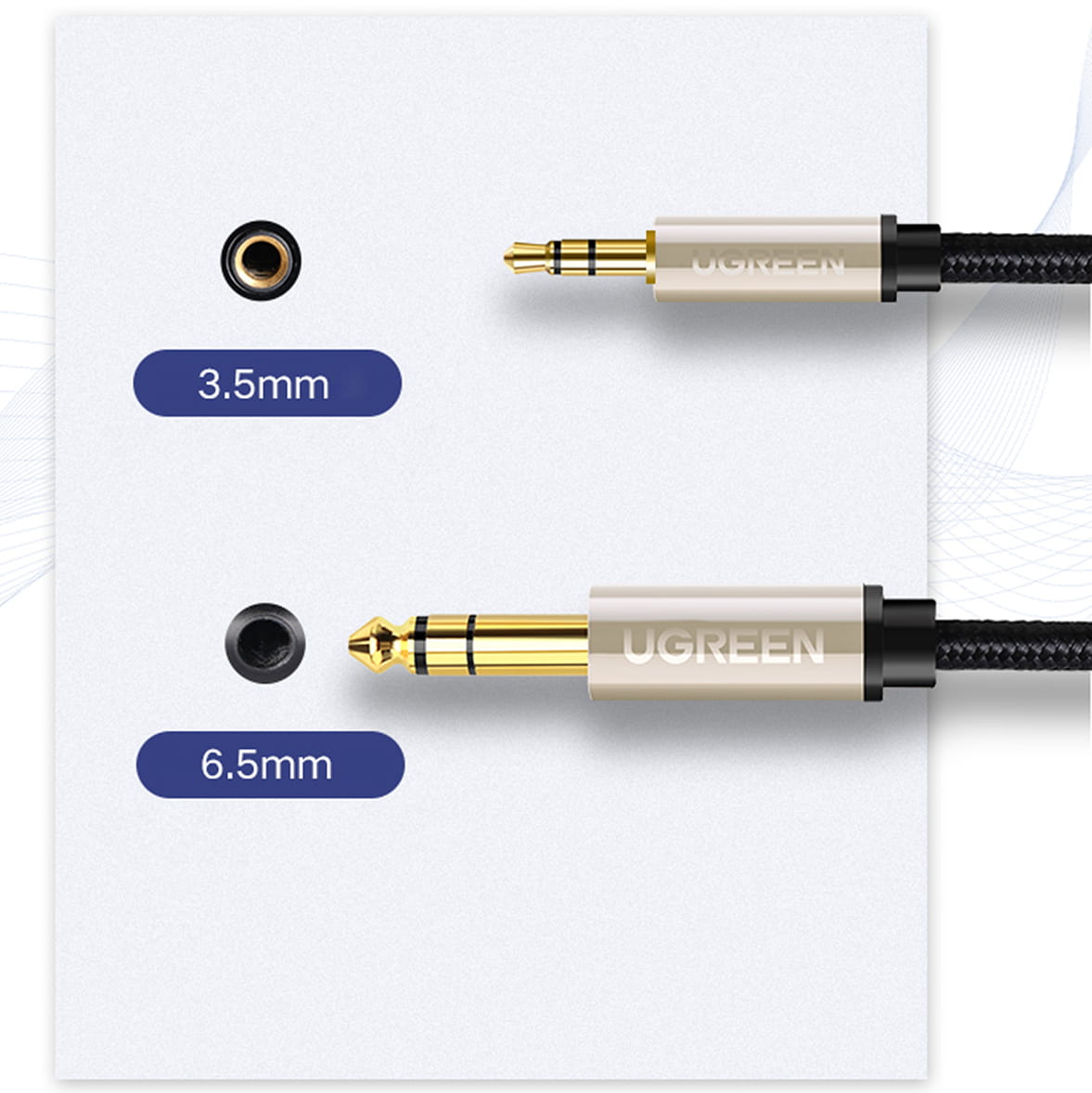 Audiokabel Mini-Jack 3.5mm auf Jack 6.35mm TRS, Ugreen AV127, 2m, Grau